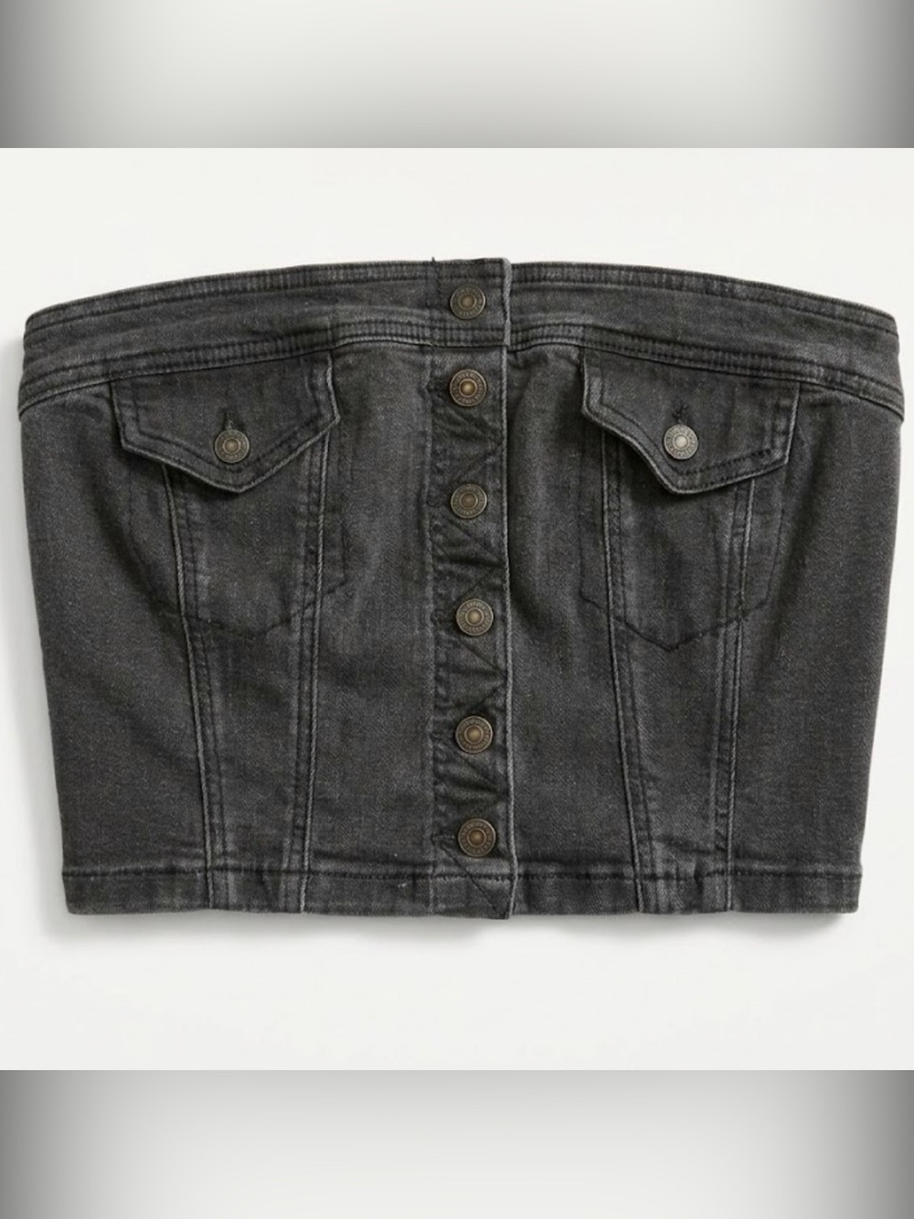 Black Denim Strapless Button-Front Tube Top American Eagle Summer Large